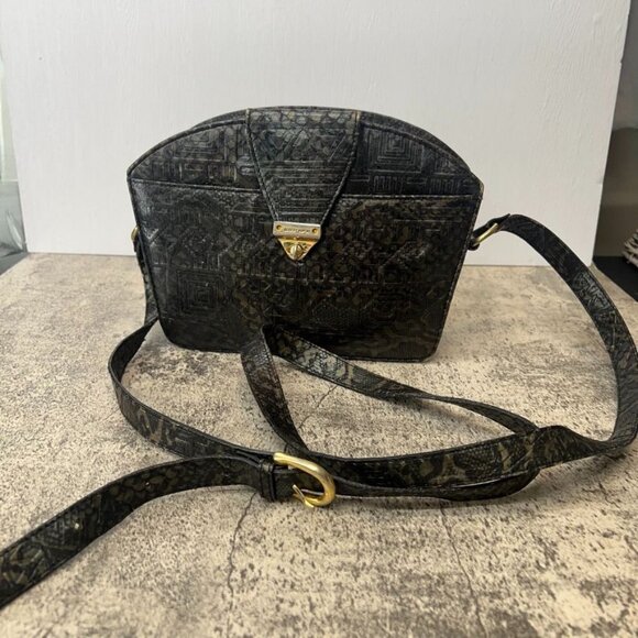 Albert Nipon Vintage Aztec Design Snakeprint / Reptile Leather Crossbody Bag Sma - Picture 1 of 12